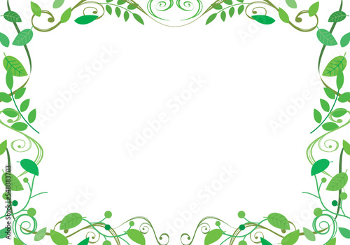 緑色の葉や蔦の飾り枠イラスト
