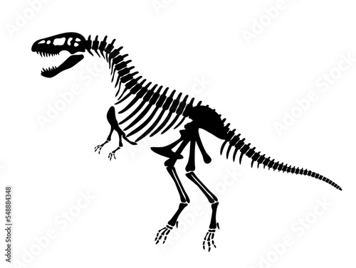 Dinosaur skeleton black. Minimalistic sticker for social networks and messengers. Nature and wild life. Graphic element for printing on fabric. Fashion and Style. Cartoon flat vector illustration