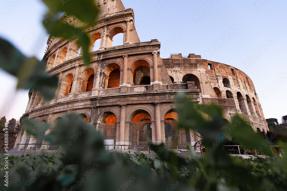 Obraz premium rome, italy, colosseum old ancient building gladiator battle at night.