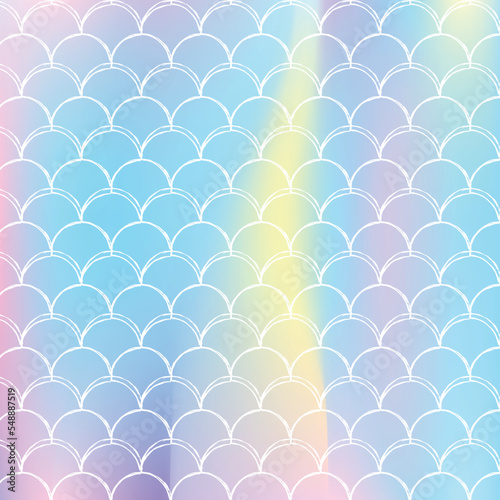 Holographic mermaid background with gradient scales.