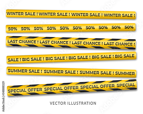 3D vector sale tapes set  for sales season with text: winter and summer sale, special offer, big sale, 50%
