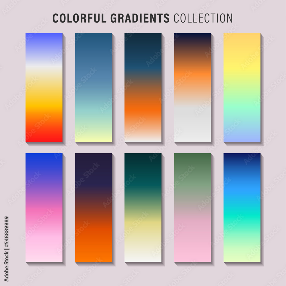 Vibrant colorful gradients pallete. An example of a bright color swatches. 
