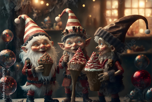 Christmas elves, sweets and chocolate, Santa Claus, Christmas factory.