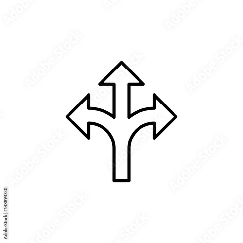 3 arrow way line icon. Simple outline style. Choice, option, pathway, opportunity, logo, split, road, choose, three concept. Vector illustration on white background.