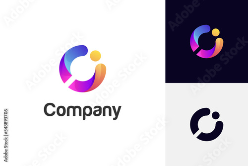 initial Letter c with dots logo icon design, CI letter logo design for technology brand identity design photo