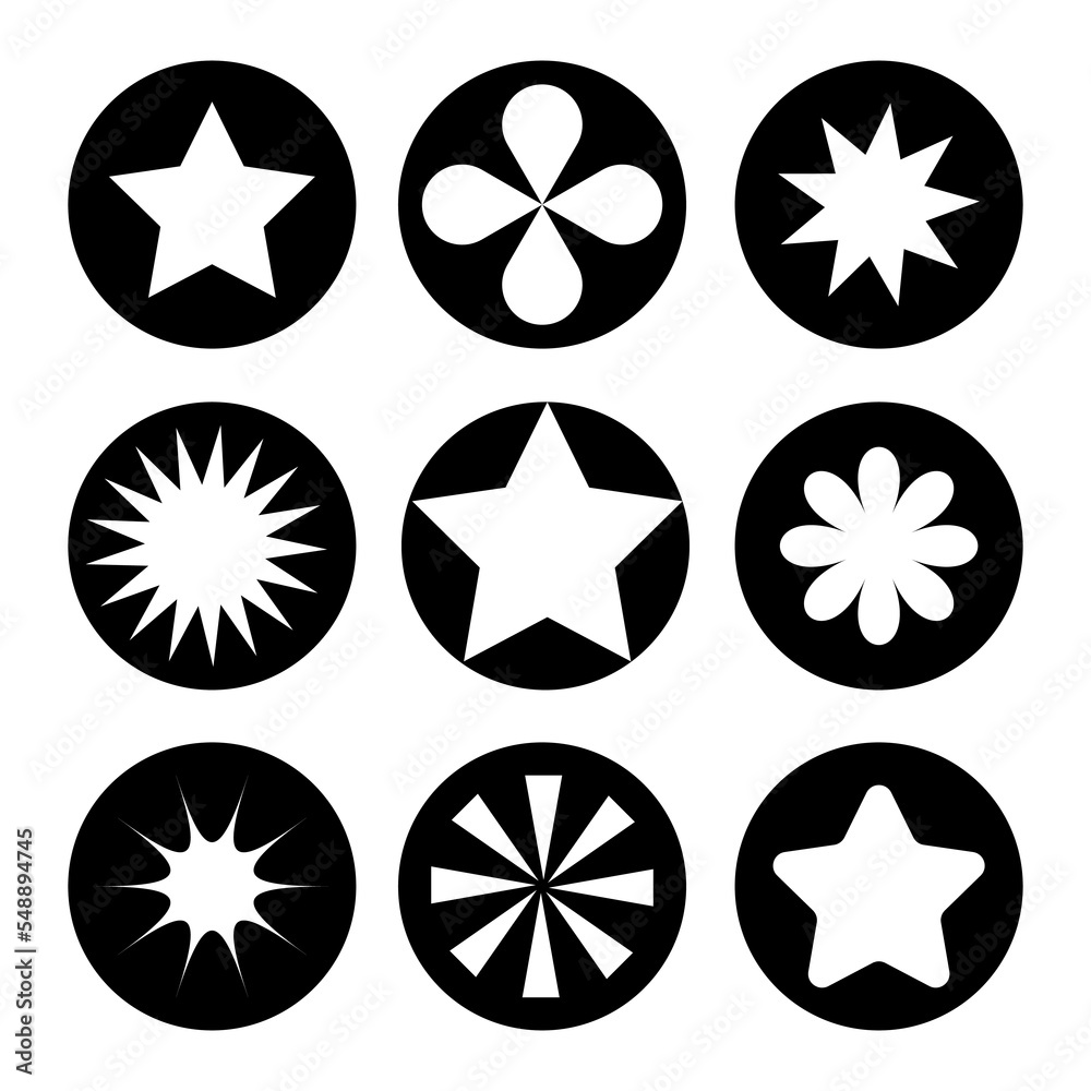 Abstract icon. Star icon. Black stars black circles icons. Vector illustration. stock image. Abstract icon. Star icon. Black stars black circles icons. Vector illustration. stock image.
