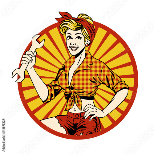 retro pin up mechanic girl