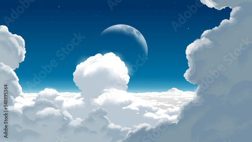 vector illustration of a cloudscape with a beautiful moon in the sky