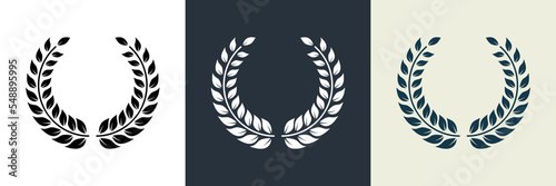 Chaplet Award Silhouette Icon. Leaf Twig Winner Success Emblem Pictogram. Round Laurel Wreath Reward Symbol. Champion Prize Set. Olive Leaves Branch Trophy Sign. Isolated Vector Illustration