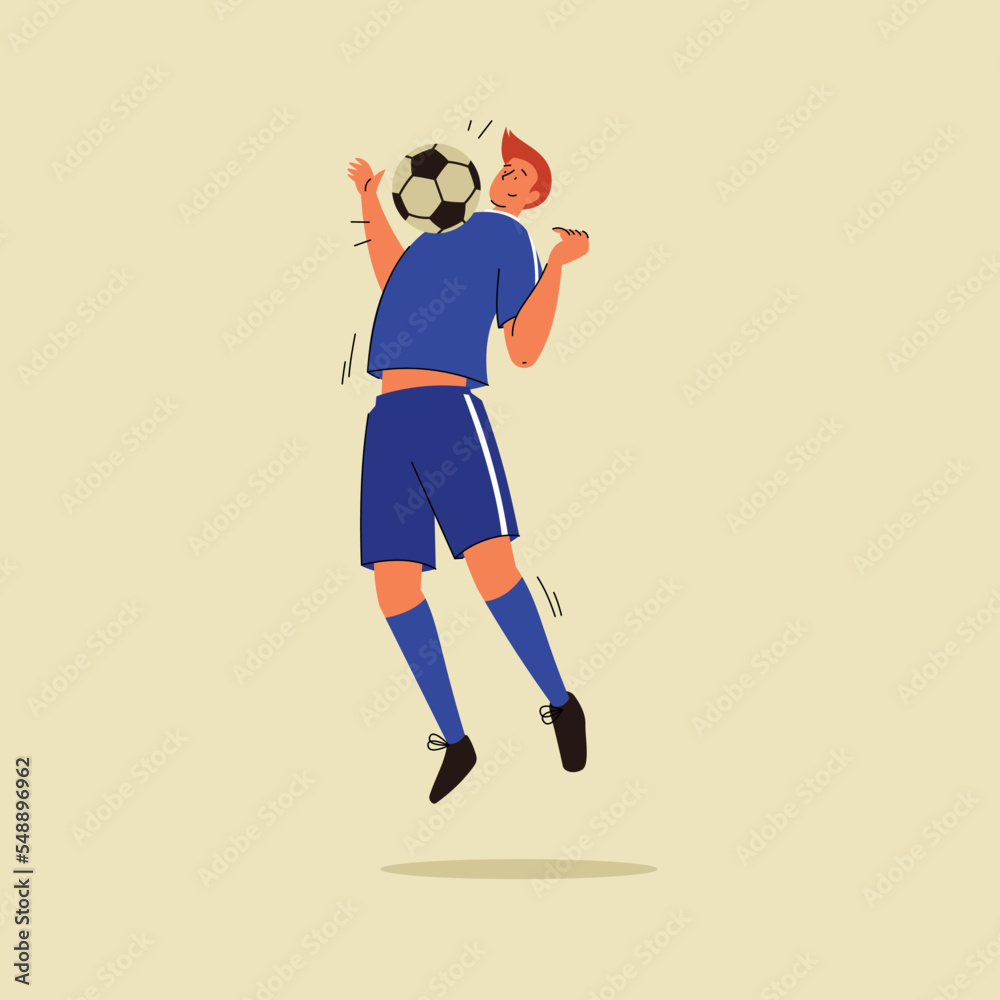 Fototapeta premium Football player with soccer ball flat illustration. Men football player flat vector design.