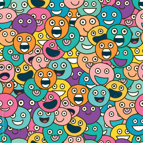 seamless, endless pattern in the style of the nineties. cute faces with different emotions.