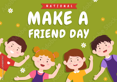National Make a Friend Day Observed on February 11th to Kids Meet Someone and a New Friendship in Flat Cartoon Hand Drawn Templates Illustration