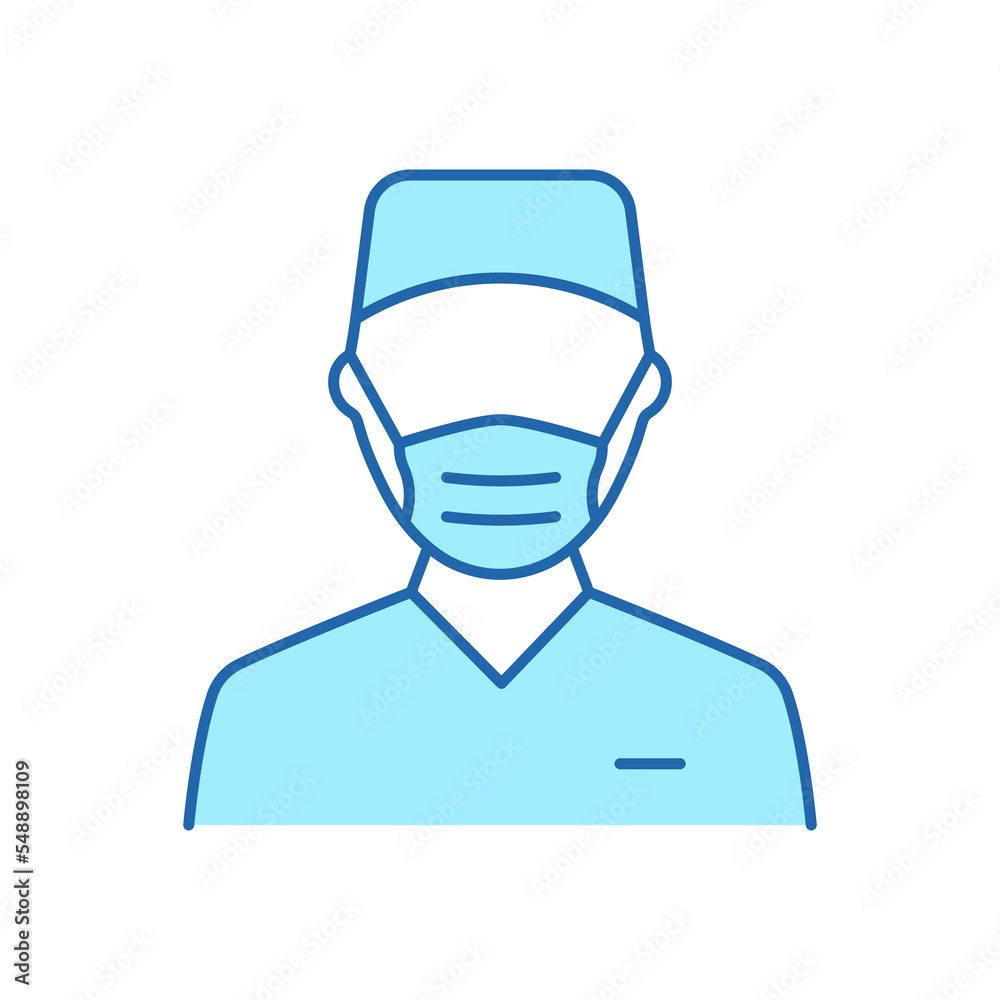 Surgeon Man Doctor Color Line Icon. Plastic Surgery Specialist in Medical Mask Linear Pictogram. Professional Surgeon Staff in Hospital Outline Icon. Editable Stroke. Isolated Vector Illustration