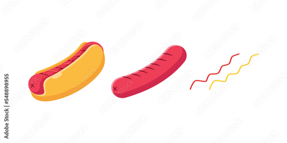 hotdog illustration design with grilled sausage and sauce hotdog illustration design with grilled sausage and sauce