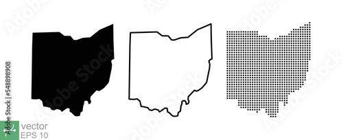 Ohio US state blank map. Silhouette, outline, plan, dot map. Cartography, regional, country, geography concept. Simple flat style. Vector solid illustration isolated on white background. EPS 10.