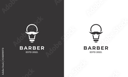 light bulb combine with mustache logo design modern concept