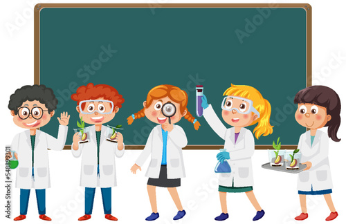 Scientist kids with chalkboard background