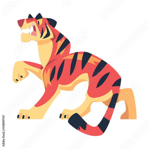 Shere Khan Striped Indian Tiger with Bared Teeth from Jungle Vector Illustration