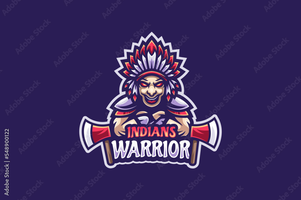 Indian Warrior mascot logo.
Indian warrior ready to fight holding his weapon
