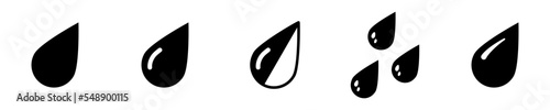Conjunto de iconos de gota de agua. Lluvia. Gota líquida cayendo inclinada. ilustración vectorial