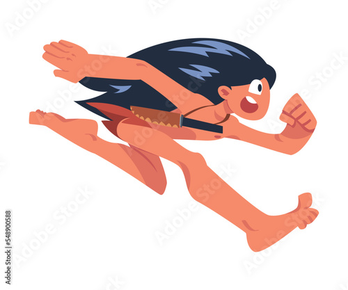 Mowgli as Feral Boy from Jungle Raised by Wolves Running Fast Vector Illustration