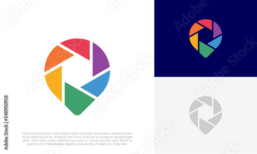 shutter camera location logo design vector