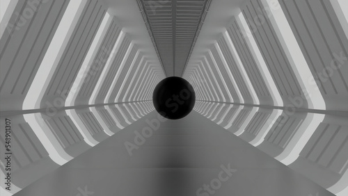 A spacious enclosed space of a light shade. Design.A light gray tunnel in animation smoothly moving in different directions.