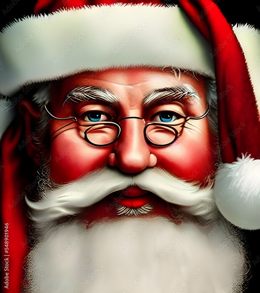 A North Pole setting with Santa Claus in his traditional red suit and