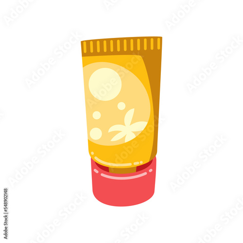 Sunscreen tube illustration. Sunscreen for trip to sea isolated on white background. Summer, recreation concept