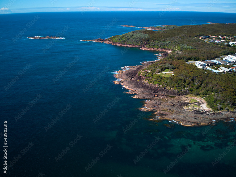 above, aerial, amazing, australia, australian, background, before and after, birds eye, blue, bright, calm, clean, clear, contrast, drone, early, east coast, fingal bay, golden, golden hour, green, ha