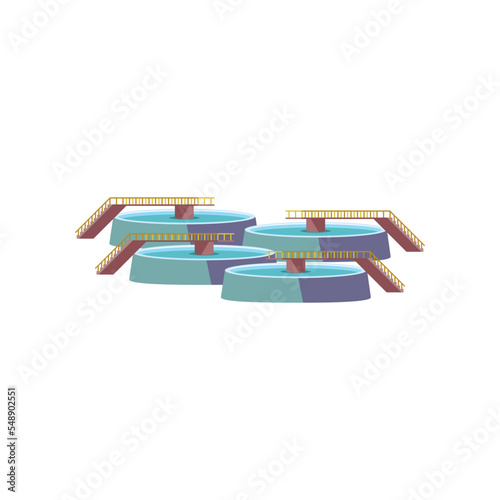 Pools with water cartoon illustration. Water pools for liquid treatment plant. Filtration, technology, industry concept