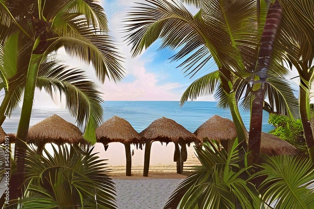 Fototapeta premium Tropical palm trees in the beach