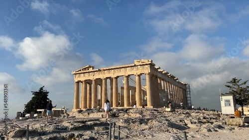 Timelapse of the Partenon of Athens in a splendid autumn moorning with some clouds photo
