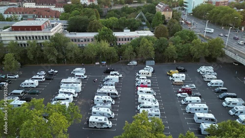 Motorhome parking  city of Wuzburg Bavaria Germany drone aerial view
