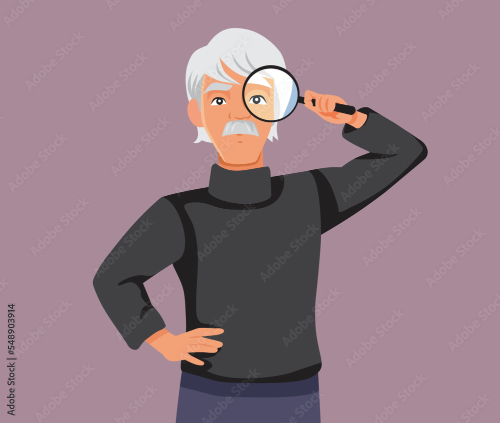 Senior Man Looking Through a Magnifying Glass Vector Cartoon. Elderly person analyzing with attention to details using a magnifier
Senior Man Looking Through a Magnifying Glass Vector Cartoon. Elderly person analyzing with attention to details using a magnifier