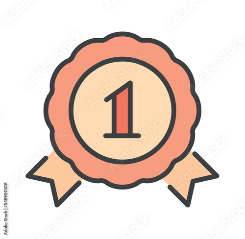 Color sports medal icon. Sticker for social networks and messengers in minimalistic style. Interface for programs and applications. Award, achievement and trophy. Cartoon flat vector illustration