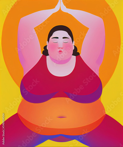 Fat woman doing yoga illustration