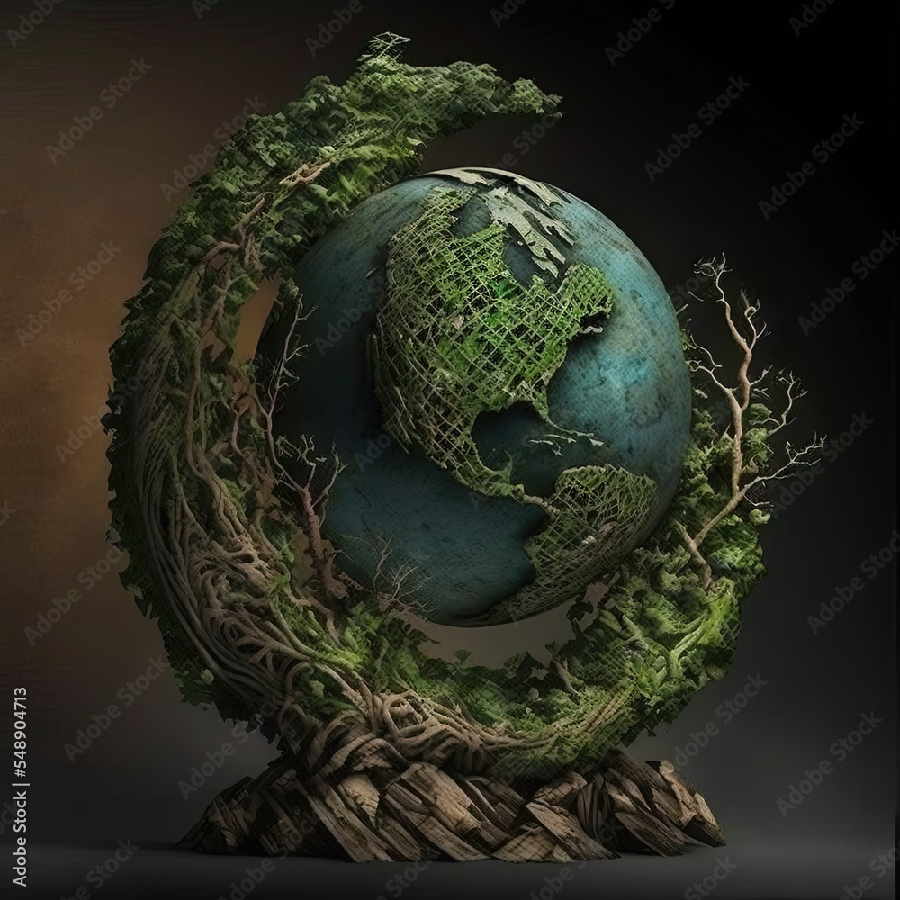 Abstract ilustration sculpture of Earth planet globe isolated, created with Generative AI technology