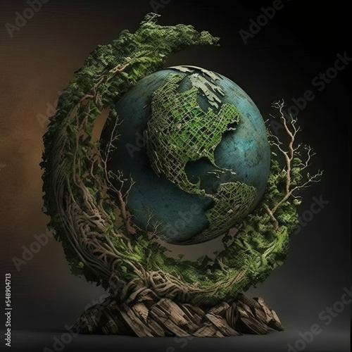 Abstract ilustration sculpture of Earth planet globe isolated, created with Generative AI technology