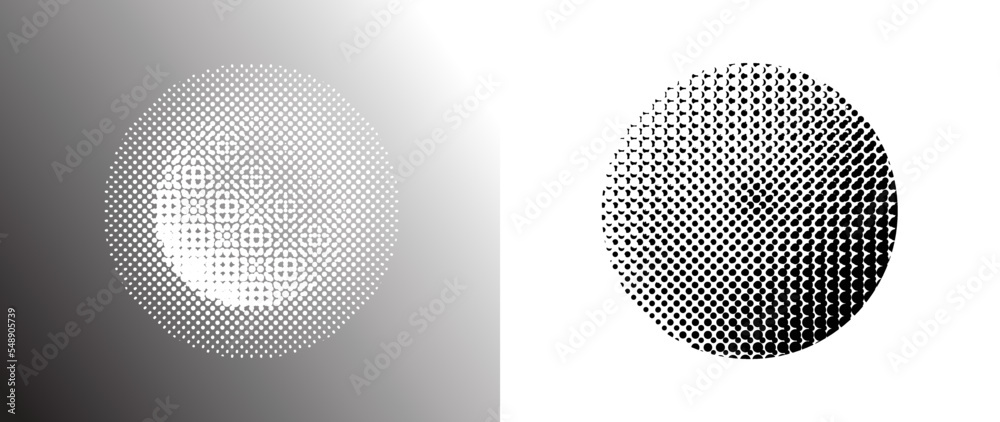Halftone dot background pattern vector illustration. Circle shape monochrome gradient dotted modern texture and fade distressed overlay. Design for poster, cover, banner, mock-up, sticker, layout.