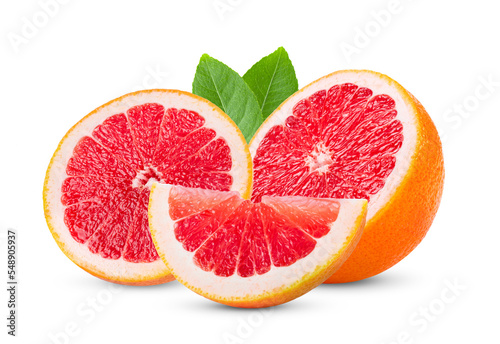 Grapefruit with leaves isolated on transparent png