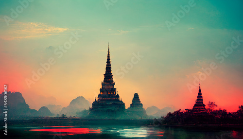 Print op canvas Stunning tample in Thailand at evening sky view