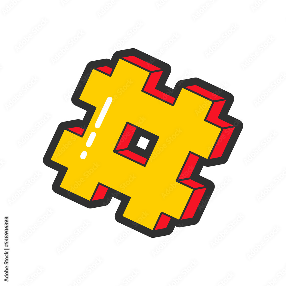 Obraz premium Trendy fashion patch or badge of hashtag sign illustration. Cute hashtag sign sticker. Style, embroidery concept