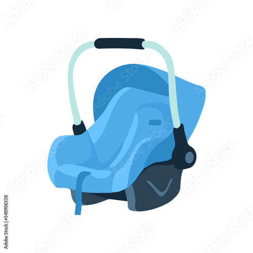 Blue car seat for babies vector illustration. Infant car seat isolated on white background. Safety, transportation, baby care concept