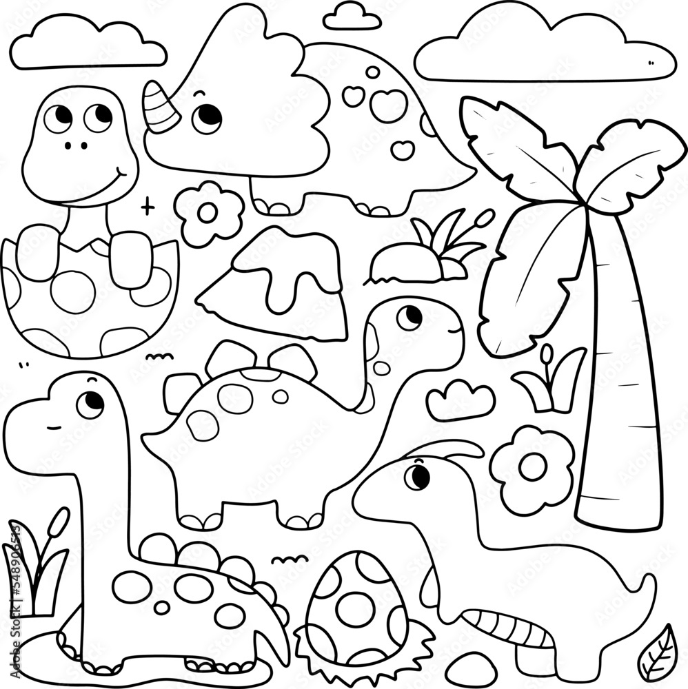 Dinosaur coloring page for kids, Vector illustration Stock Vector ...