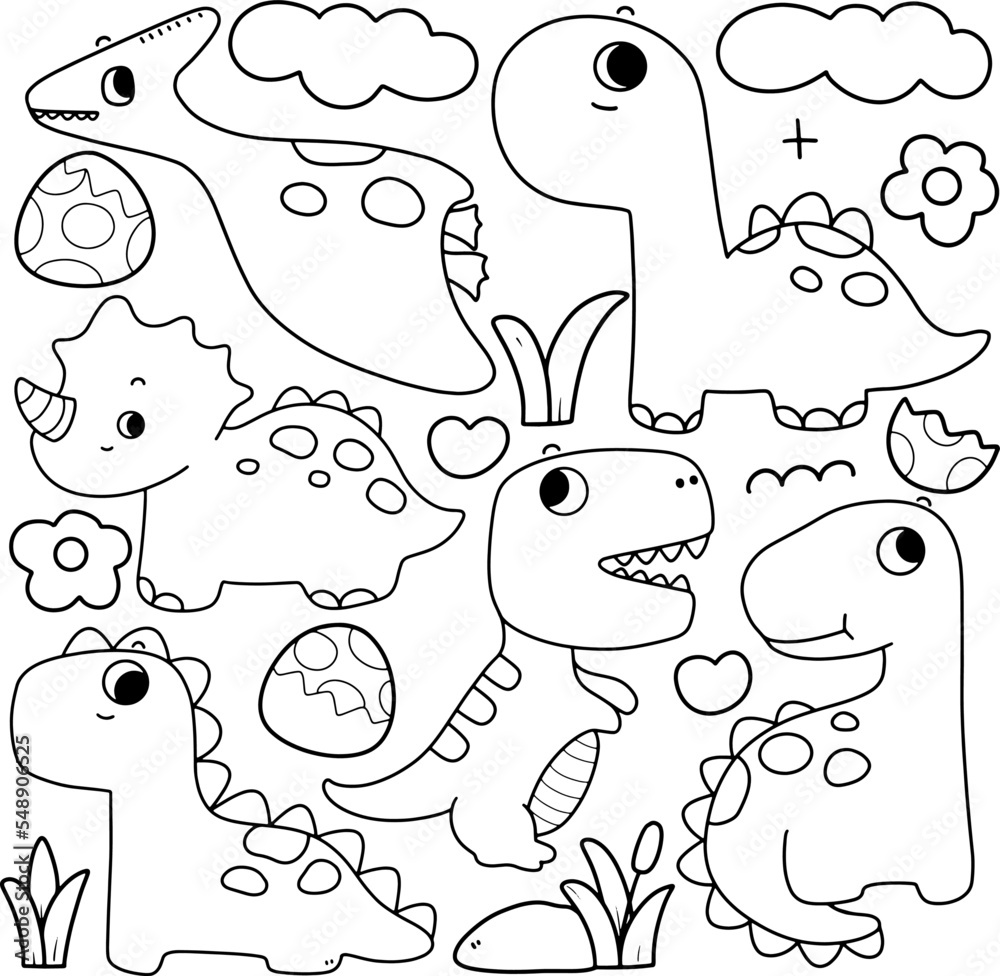 Dinosaur coloring page for kids, Vector illustration Stock Vector ...