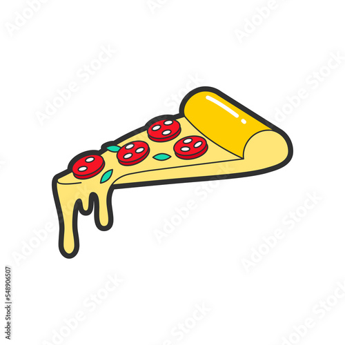 Trendy fashion patch or badge of pizza illustration. Cute pizza sticker. Style, embroidery concept