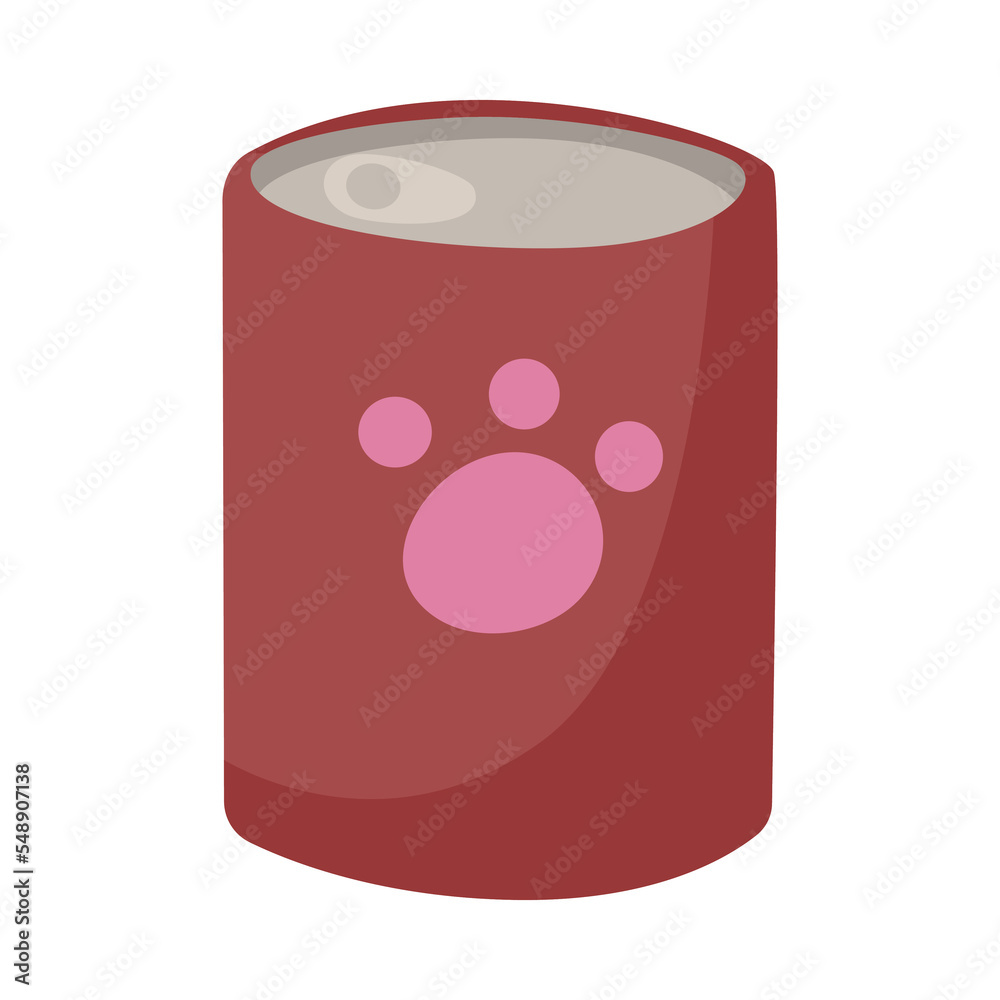 Canned food for dogs or cats cartoon illustration. Cartoon drawing of can with paw symbol for pets isolated on white background. Animal care, food, profession concept Canned food for dogs or cats cartoon illustration. Cartoon drawing of can with paw symbol for pets isolated on white background. Animal care, food, profession concept