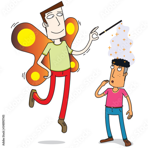 Фотография Illustration of a male fairy sprinkling a boy
