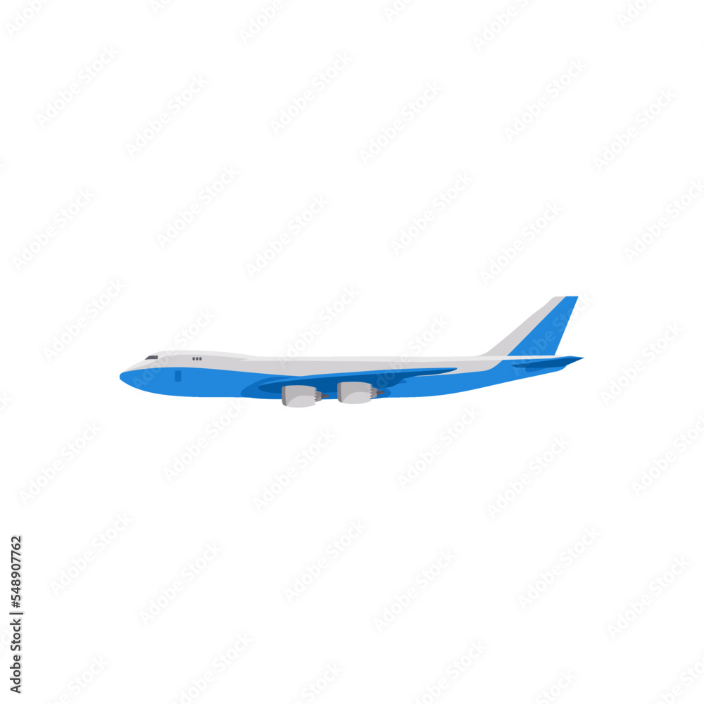 Large cargo airplane in air flat vector illustration. Cartoon drawing of cargo tools isolated on white background. Shipment, delivery service concept Large cargo airplane in air flat vector illustration. Cartoon drawing of cargo tools isolated on white background. Shipment, delivery service concept